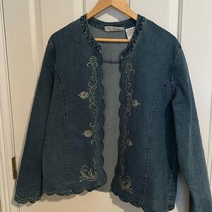 Two Twenty collection denim jacket with silver and gold rhinestone detailing